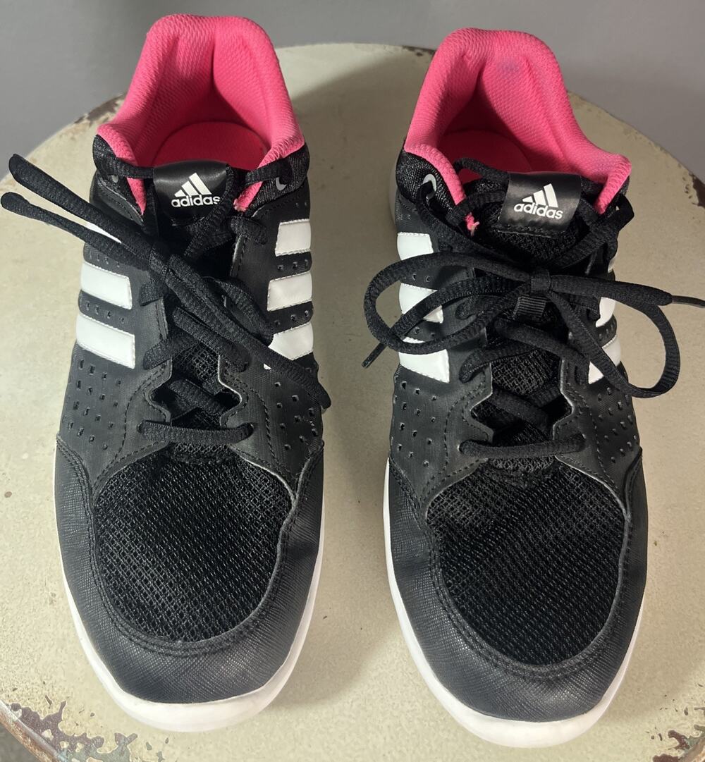 Adidas Women's Training Shoes Black White Stripes Pink Lining Size 7.5 Athletic